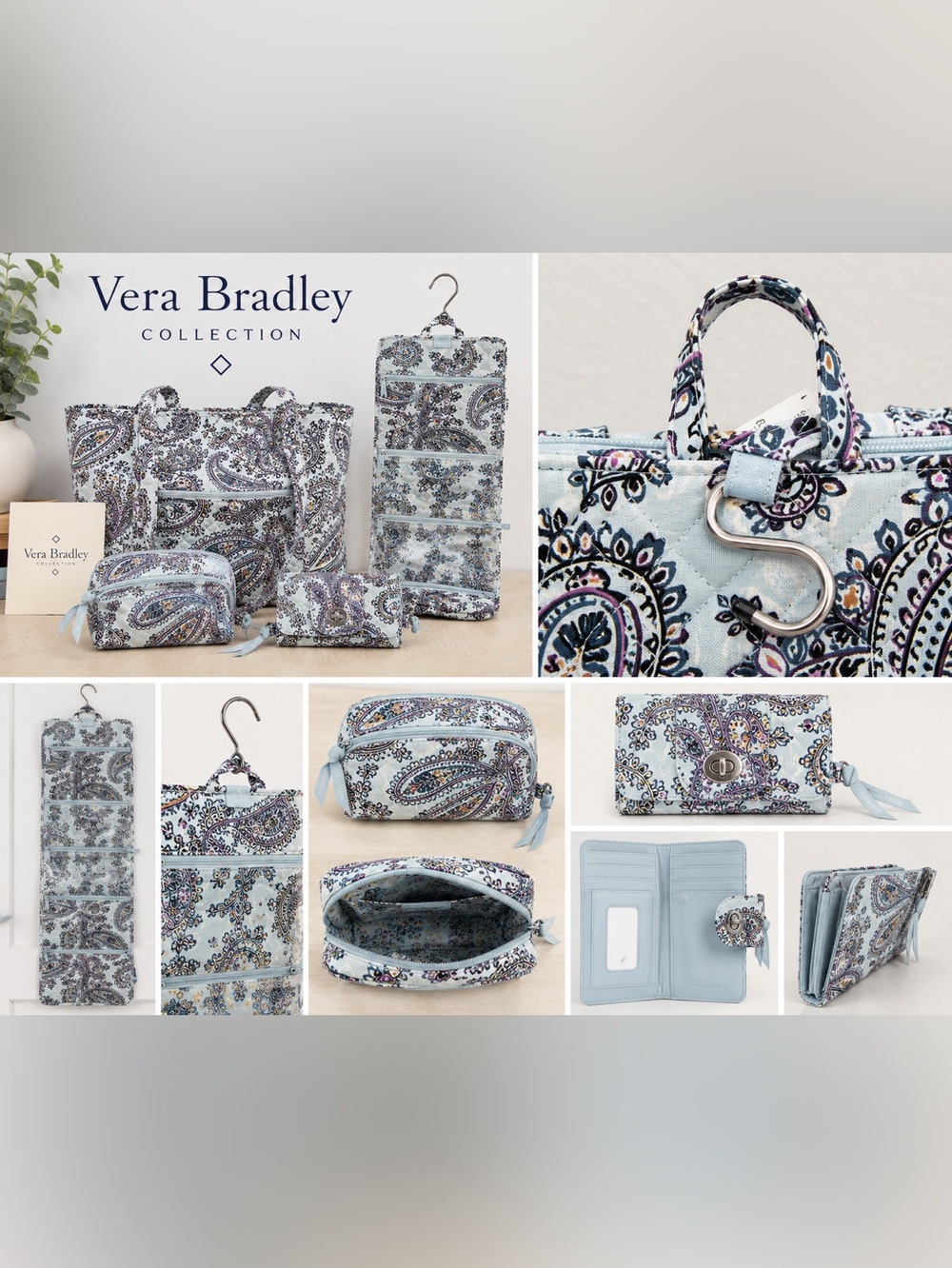 Vera Bradley 4-Piece Travel Organizer Set Blue Paisley  NWT